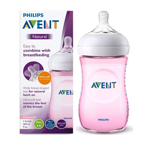 Philips Avent Natural Feeding Bottle 1m+ 260ml (SCF 034/17) - Pink Color