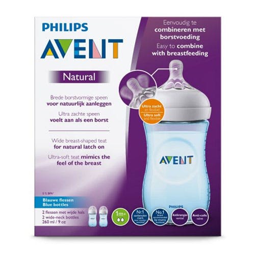 Philips Avent Natural Feeding Bottle 1m+ 260ml (SCF 035/27) - Blue Color - Pack of 2