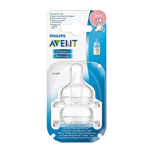 Philips Avent Classic+ Anti-Colic Variable Flow Teats 3m+ (SCF 635/27) - Pack of 2