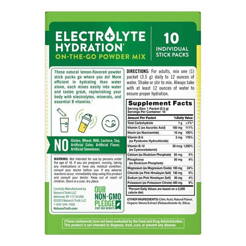 Nature’s Truth Electrolyte Hydration Powder Packets - Lemon Flavour