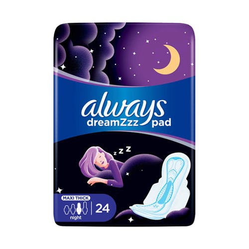 Always Dreamzzz - Maxi Thick Night Pads - 24 Pads (Black & Violet)