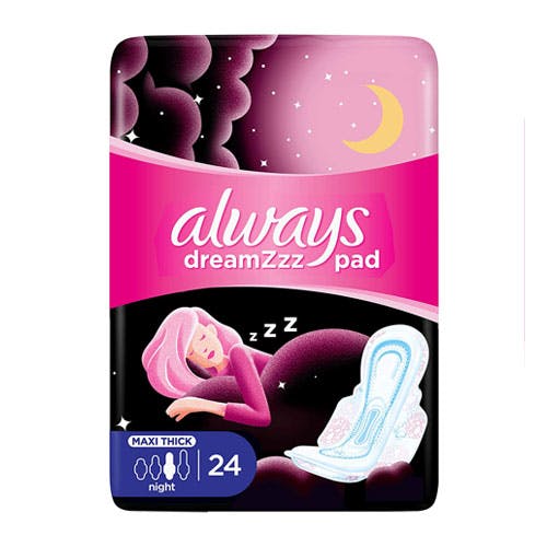 Always Dreamzzz - Maxi Thick Night Pads with Wings - 24 Pads (Black & Pink)